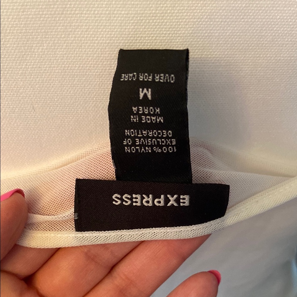 Express White and Pink Fitted Graphic Halter Tank Top - Picture 6 of 7